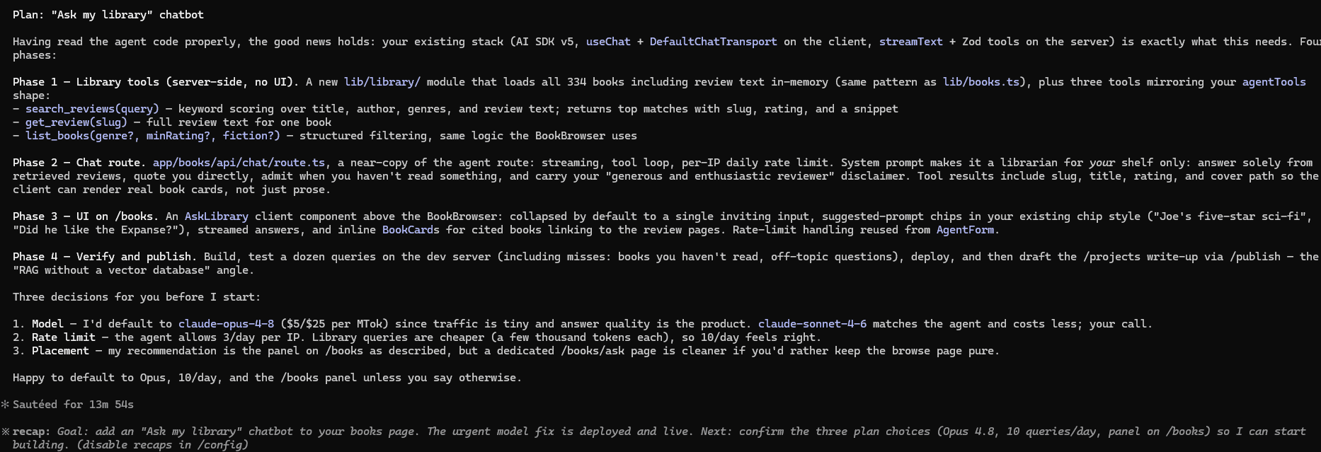 Fable's four-step build plan with clarifying questions