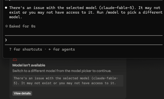 Access denied — Fable 5 disabled in the CLI